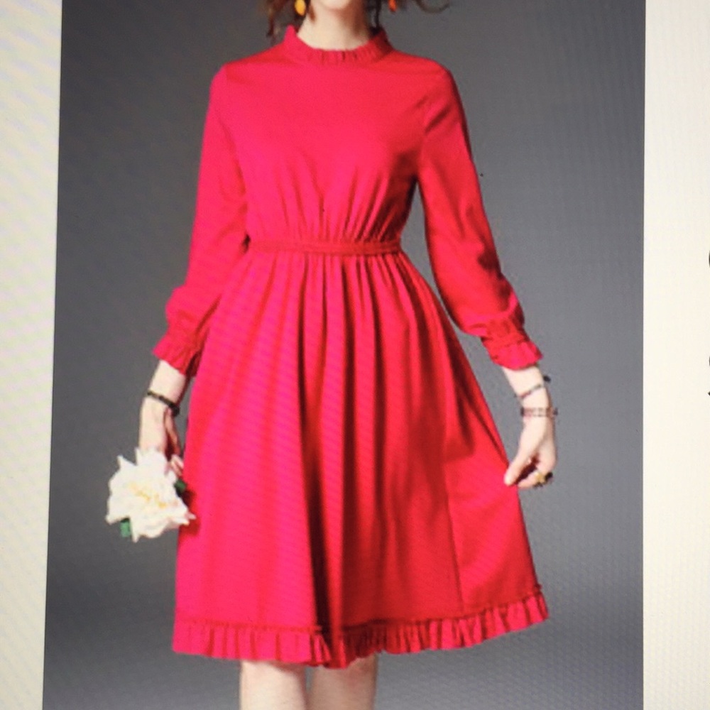 Fuchsia ruffles girly ruffled A-line midi dress